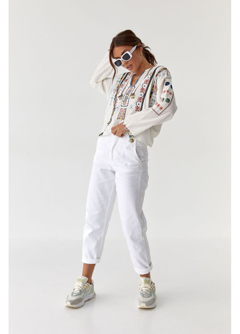 Молочная женская вышиванка с длинными рукавами. ESQ хлопок (354699914)