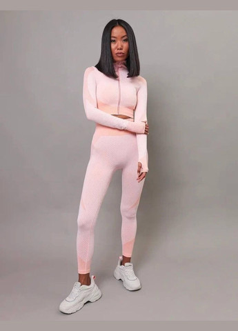 Спортивний костюм трійка (рашгард, топ та легінси) помаранчево-рожевого кольору, розмір S Trends (330756893)