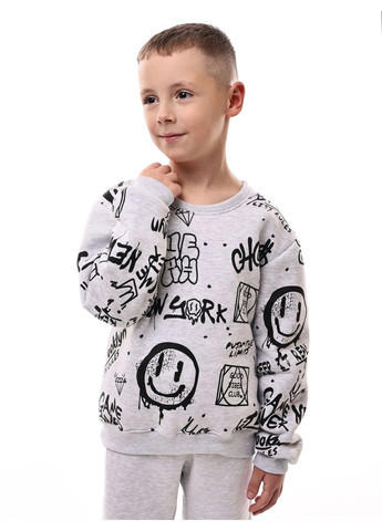 No Brand свитшот для мальчика подростка светло-серый трикотаж