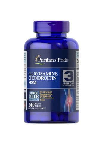 Препарат для суглобів та зв'язок Chondroitin Glucosamine MSM 3 Per Day Formula, 240 каплет Puritans Pride (293479805)