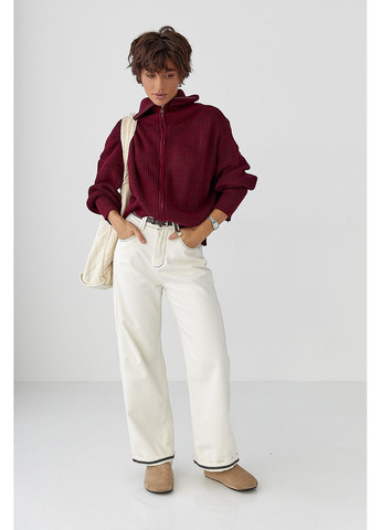 В'язаний жіночий кардиган на блискавці - бордо колір Lurex (370602131)