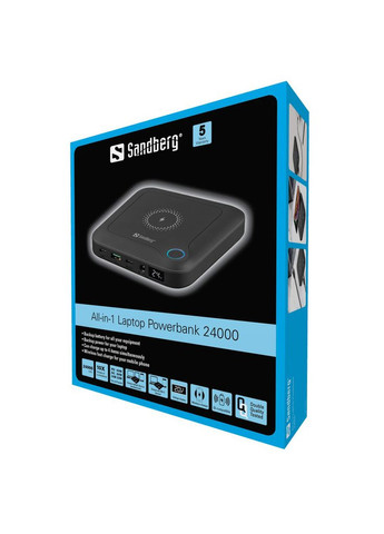 УМБ PD 24000mAh 85W Allin1 Laptop, UPS mode, DC 12-24V/4А, USB, Type-C OUT PD Sandberg (315435382)