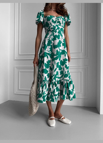 Зеленое повседневный женское платье из софта а-силуэт Style Point с абстрактным узором