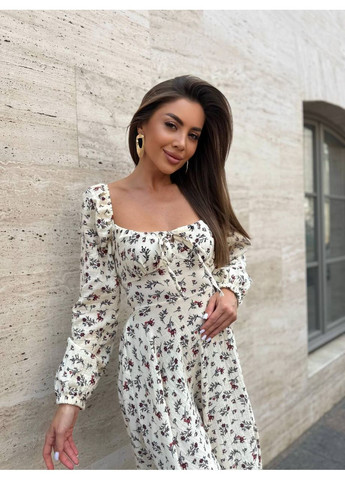 Светло-желтое повседневный платье миди с цветочным принтом Україна