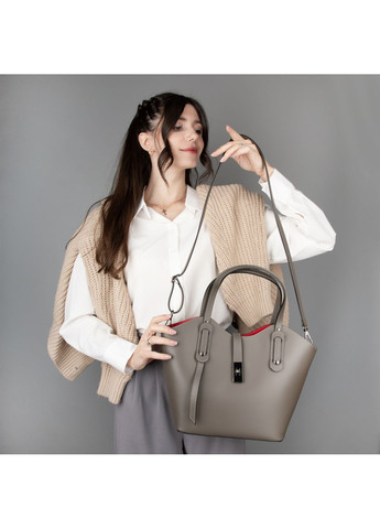 Сумка женская кожаная 03692 с красным подкладом темный тауп Virginia Conti (365957097)