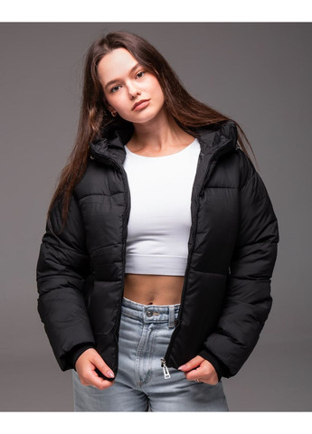 Чорна демісезонна утеплена жіноча куртка з капюшоном Vakko