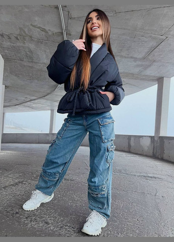 Черная демисезонная стильная ассиметричная куртка Vakko