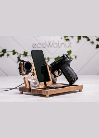 Органайзер для пістолета, телефона та годинника Samsung «Police Galaxy» Дерев'яна настільна підставка з логотипом EcoWalnut (293850358)
