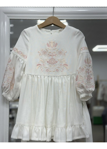 Белая вышиванка-платье нежность Kashtanchik лен (366213528)