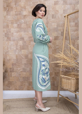 Платье-вышиванка женское миди с орнаментом мятное MKV107/801 Modna KAZKA (276650373)