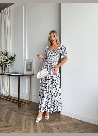 Белоснежное повседневный, вечернее, кэжуал женское платье FINO Mode в горошек