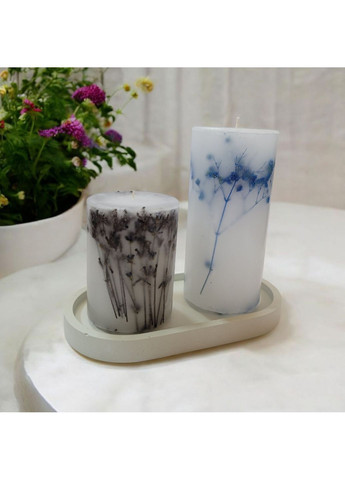 Набор декоративных свечей ручной работы свечи в наборе из 2 шт на овальной подставке с веточками голубой гипсофилы и лаванды Handmade Studio - AV (370203303)