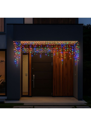 Гірлянда Бахрома вулична 105 LED 6 м від мережі чорна нитка, мультиколір No Brand (367838188)