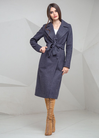 Темно-сіре зимнє Довге жіноче зимове пальто з шерстяної тканини двобортне CHICLY