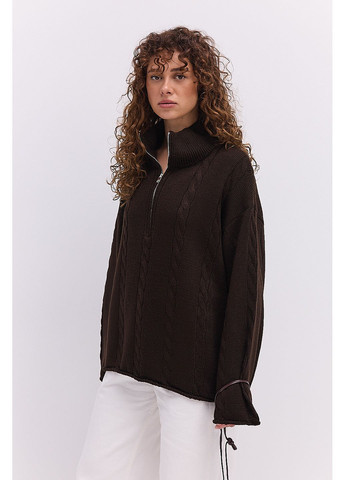 Вязаная женская кофта с воротником на молнии и косичками темно-красная Arjen (364967519)