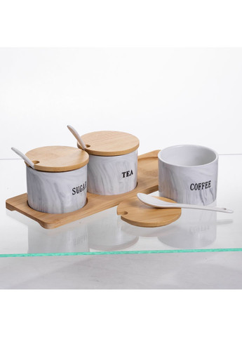 Набор банок для хранения 3 штуки по 180 мл на бамбуковой подставке Yiwu SCT-660 No Brand (366830574)