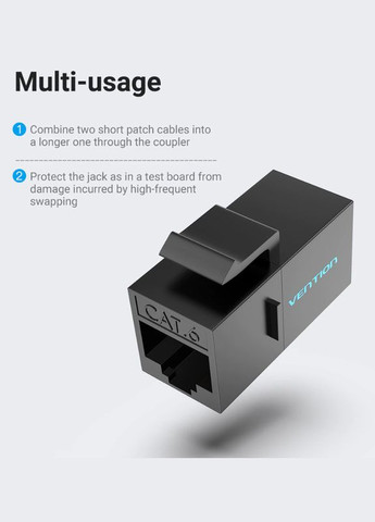 Соединитель витой пары RJ45 IPVW0 Cat6 Cat5e разъем-удлинитель Ethernet Black Vention (300524020)