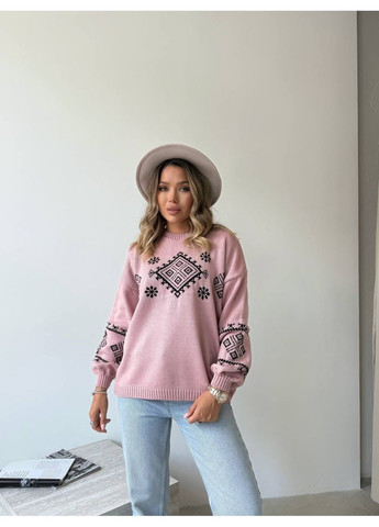 Рожевий демісезонний класичний жіночий светр з етнічним візерунком Fashion