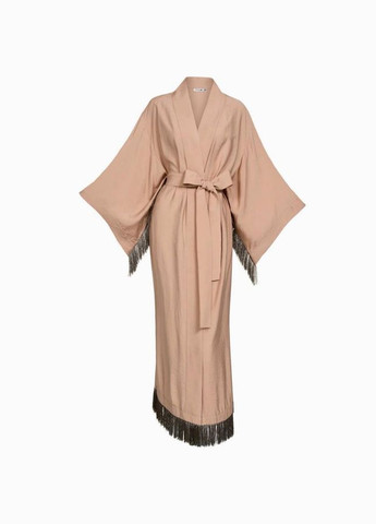 Халат-кимоно длинный на запах в японском стиле с поясом и бахромой Пудра Garna (289362479)
