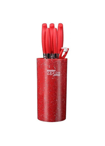 Профессиональный набор ножей с подставкой 7 предметов Zepline ZP-046 красные, нержавеющая сталь