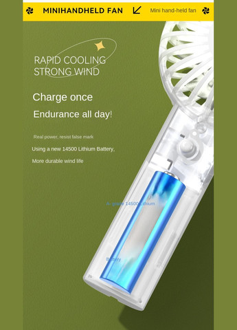 Вентилятор ручной с аккумулятором розовый QL-FAN02 No Brand (334345733)