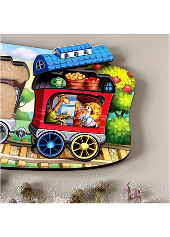 Деревянная вкладка-сортер (пазл) "Веселый поезд – 3 вагона" Развивающая игра для малышей ПСФ019 Ubumblebees (289458384)