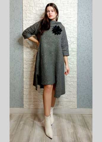 Серое кэжуал платье оверсайз Mitica&Co однотонное