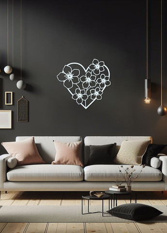 Интерьерная картина на стену, декор в комнату "Цветочное сердце", стиль минимализм 50х53 см Woodyard (292113192)