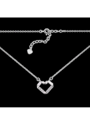 Комплект срібний Сердечко з написом LOVE і білими фіанітами сережки пусети та кольє Каштан (342335411)