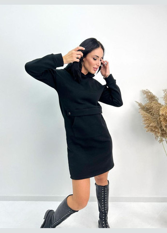 Черное теплое платье-худи на флисе Fashion Girl