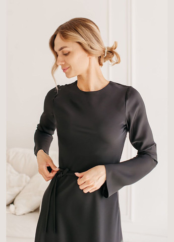 Черное платье из двойного шелка с поясом maureen Lana Bryk однотонное