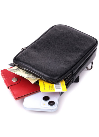 Слінг-сумка для чоловіків з натуральної шкіри із двома відділеннями чорна (sku_sale_15105) No Brand (328922103)