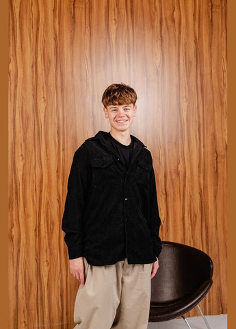 Чорна демісезонна вельветова сорочка для чоловіків прямого крою hc (h001-3358-045) Be in fashion