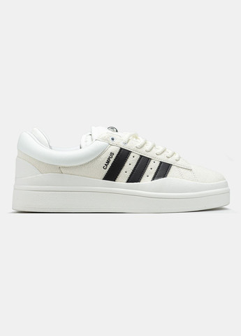 Білі Осінні кросівки чоловічі і жіночі adidas campus x bad bunny white black | адідас кампус бед банні білі No Brand