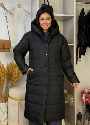 Черное Стеганое женское пальто на кнопках Modena