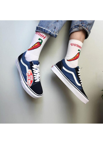 Білі Осінні кеди чоловічі vans old skool navy blue white ванс олд скул No Brand