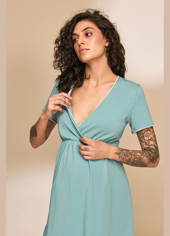 Трикотажна нічна сорочка для вагітних та годуючих зелена Юла мама (305327704)