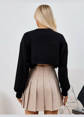 Чорний базовий кроп-світшот Style Point однотонний без декору (342075874)