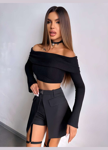 Комплект топ + юбка-шопрт с портупеями, женский костюм с шортами и портупеями. No Brand (331283793)