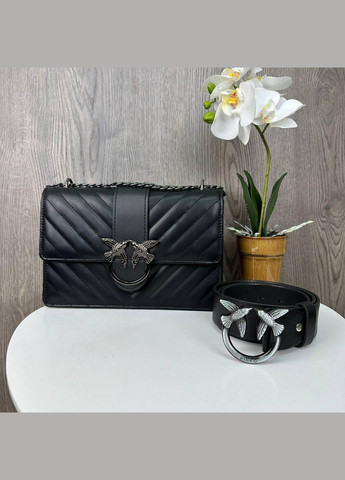 Подарочный набор женская сумочка клатч с птичками и кожаный ремень 2 в 1 черный (sku_1198+Р) No Brand (330576783)