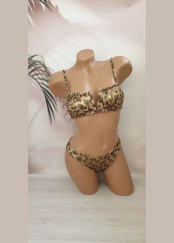 Коричневий літній молодіжний глянцевий купальник шторка роздільний No Brand