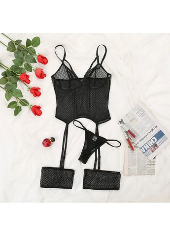 Сексуальний пеньюар із підтяжками. Жіночий пеньюар із стрінгами і підтяжками. Прозорий чорний пеньюар No Brand (360864220)