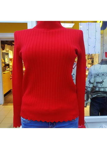 Червоний зимовий светр жіночий однотонний гольф стійка короткий рубчик 46 No Brand
