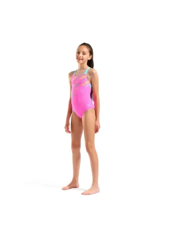 Комбінований літній купальник закритий для дівчат lines swimsuit swim pro back l рожевий, бірюзовий Arena