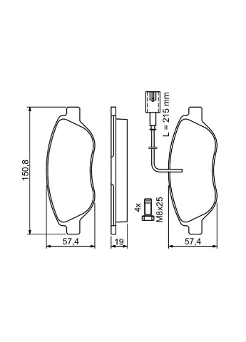 Колодки тормозные дисковые ПЕРЕДН ВЕНТИЛ FIAT BRAVO II (198_) 1.4 2006.11-2016.12 BO 0986424595 Bosch (354335530)
