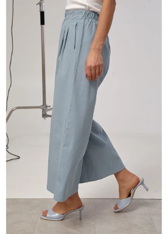 Легкие укороченные котоновые штаны - голубой цвет Lurex (388093005)