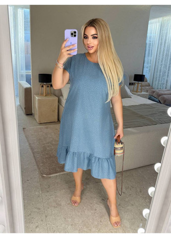 Світло-синя сукня софт з рюшами вільного фасону,рукав приспущений,великі розміри Україна