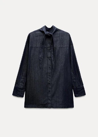 Синяя джинсовая рубашка однотонная Zara