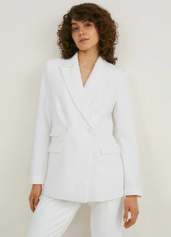 Белый женский двубортный пиджак C&A однотонный - летний