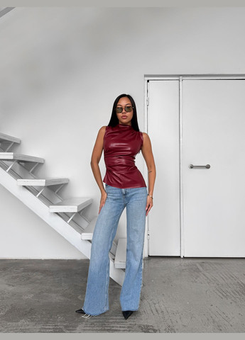 Топ з екошкіри з асиметричною обробкою No Brand (335006811)